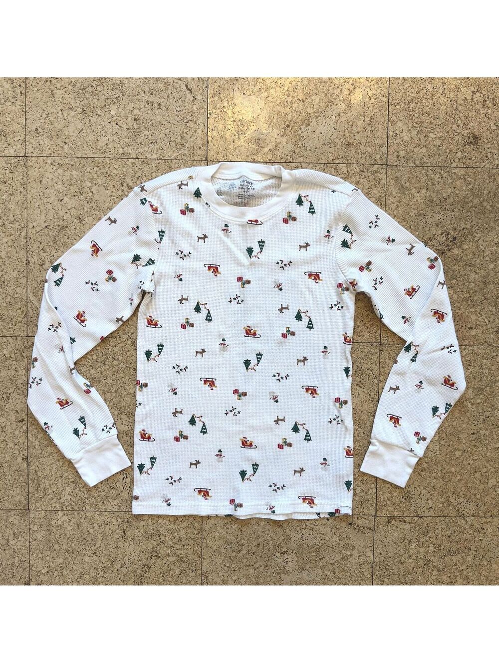 Christmas Thermal Pajama Top Carter's XS Reindeer Snowman Waffle Knit Holiday